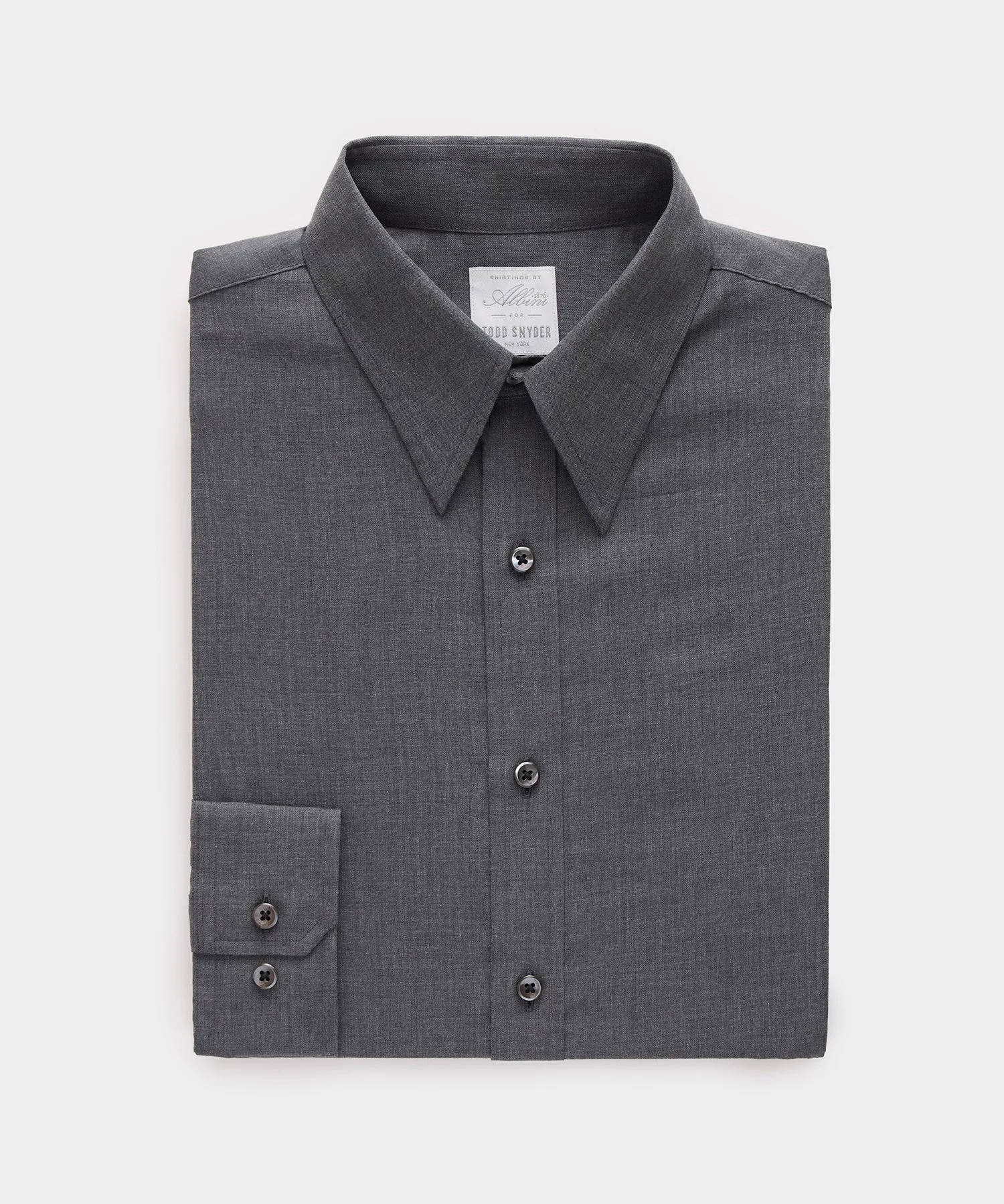 Italian Featherweight Flannel Long Point Collar Dress Shirt - 1