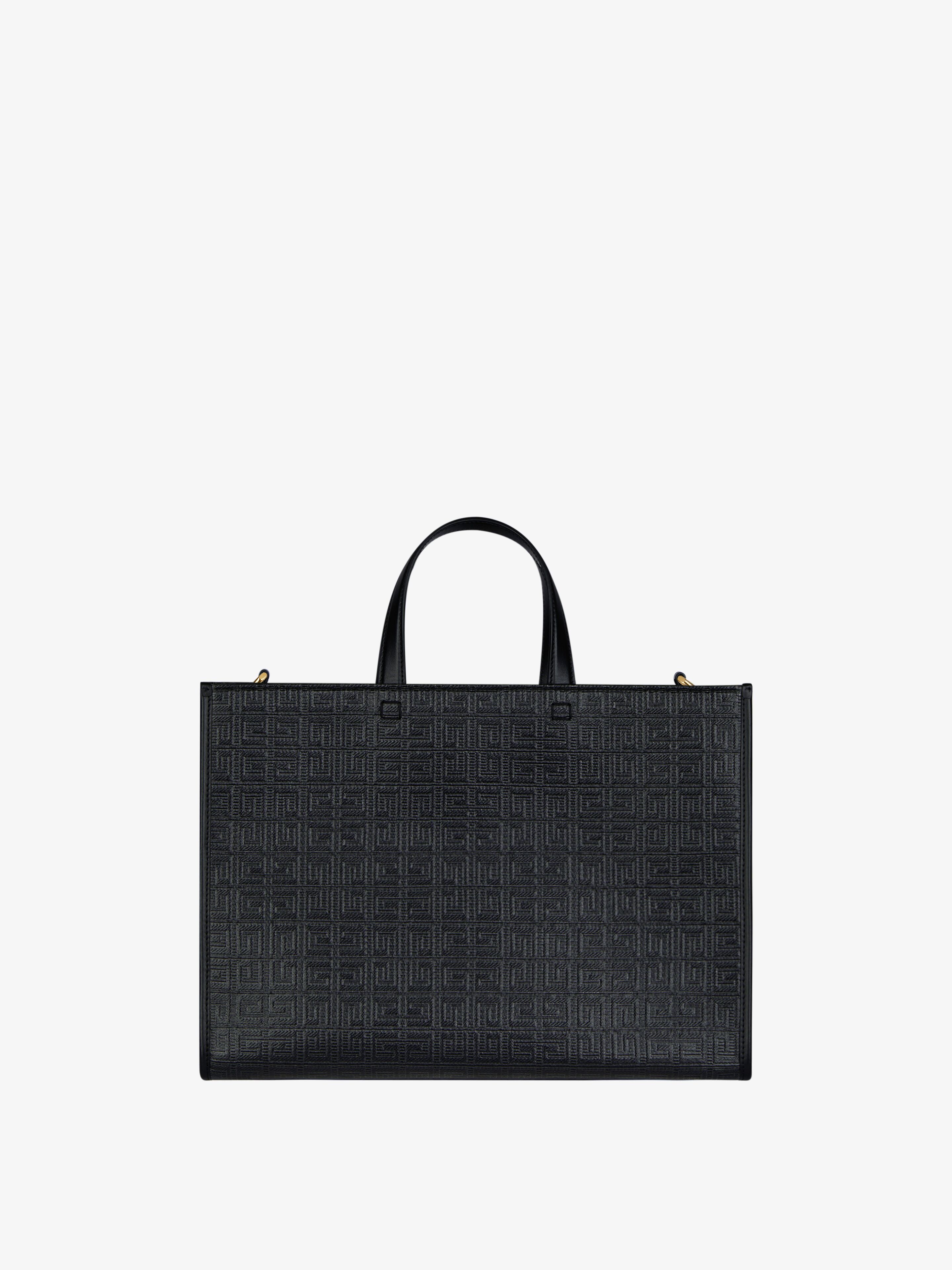G medium leather-trimmed embossed coated-canvas tote