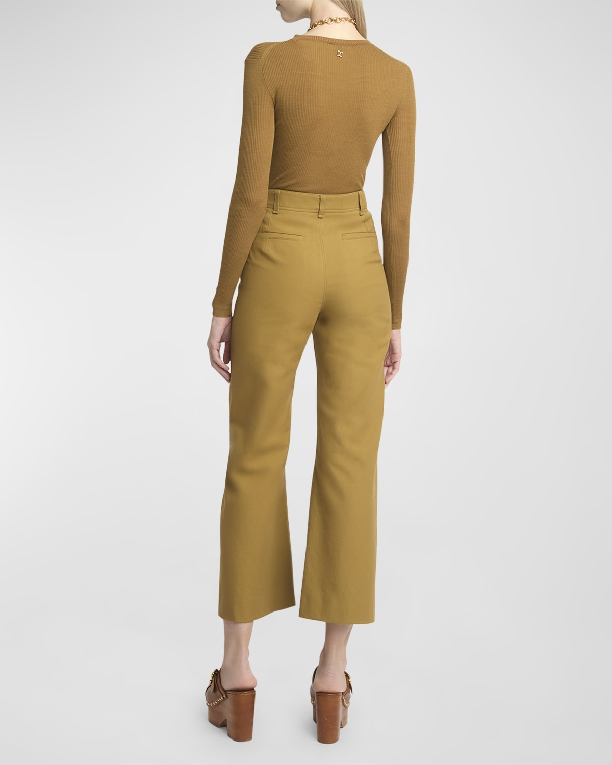 Cotton Drill Cropped Wide-Leg Trousers - 4