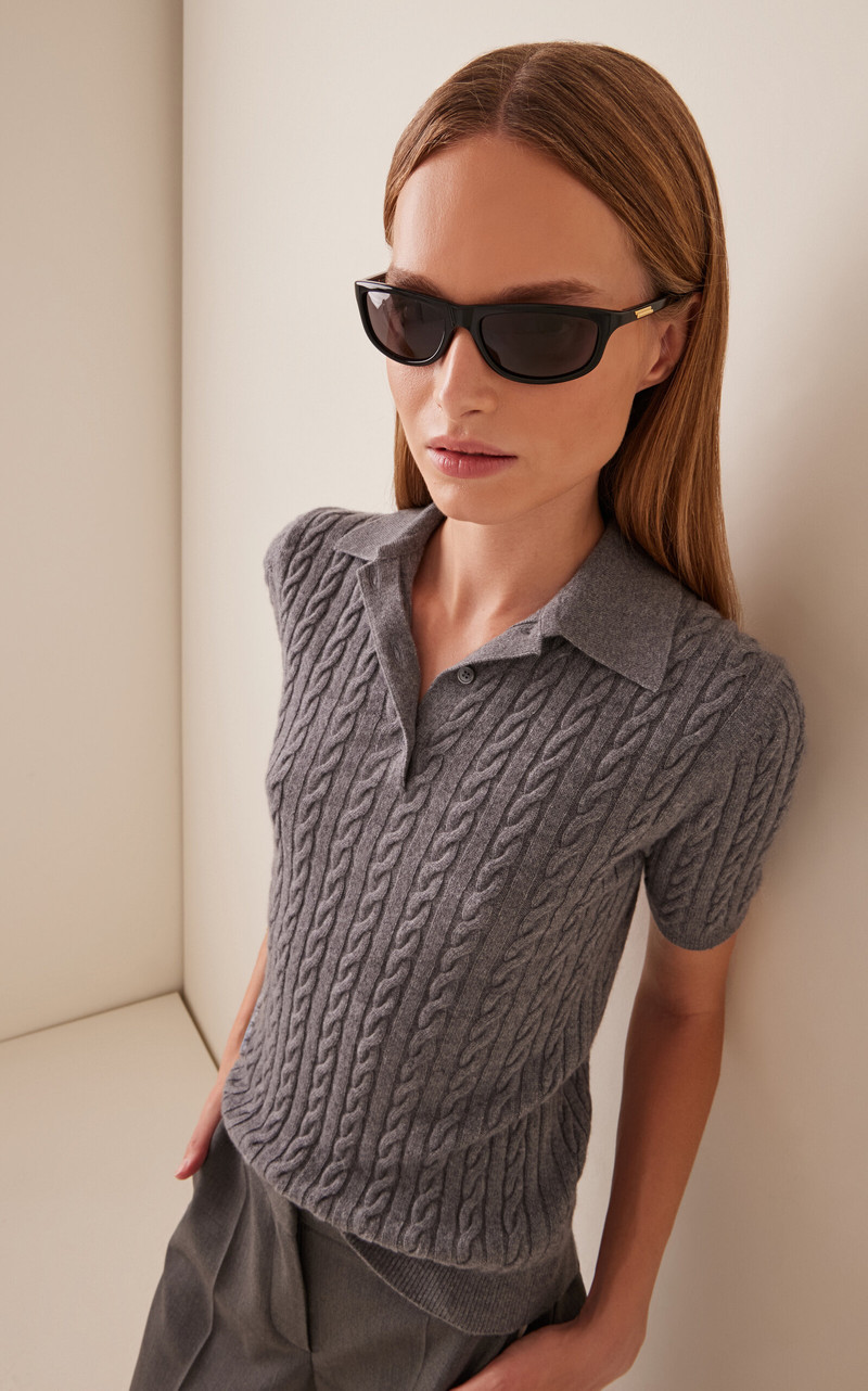 Bottega Veneta Slim Square-Frame Acetate Sunglasses black outlook