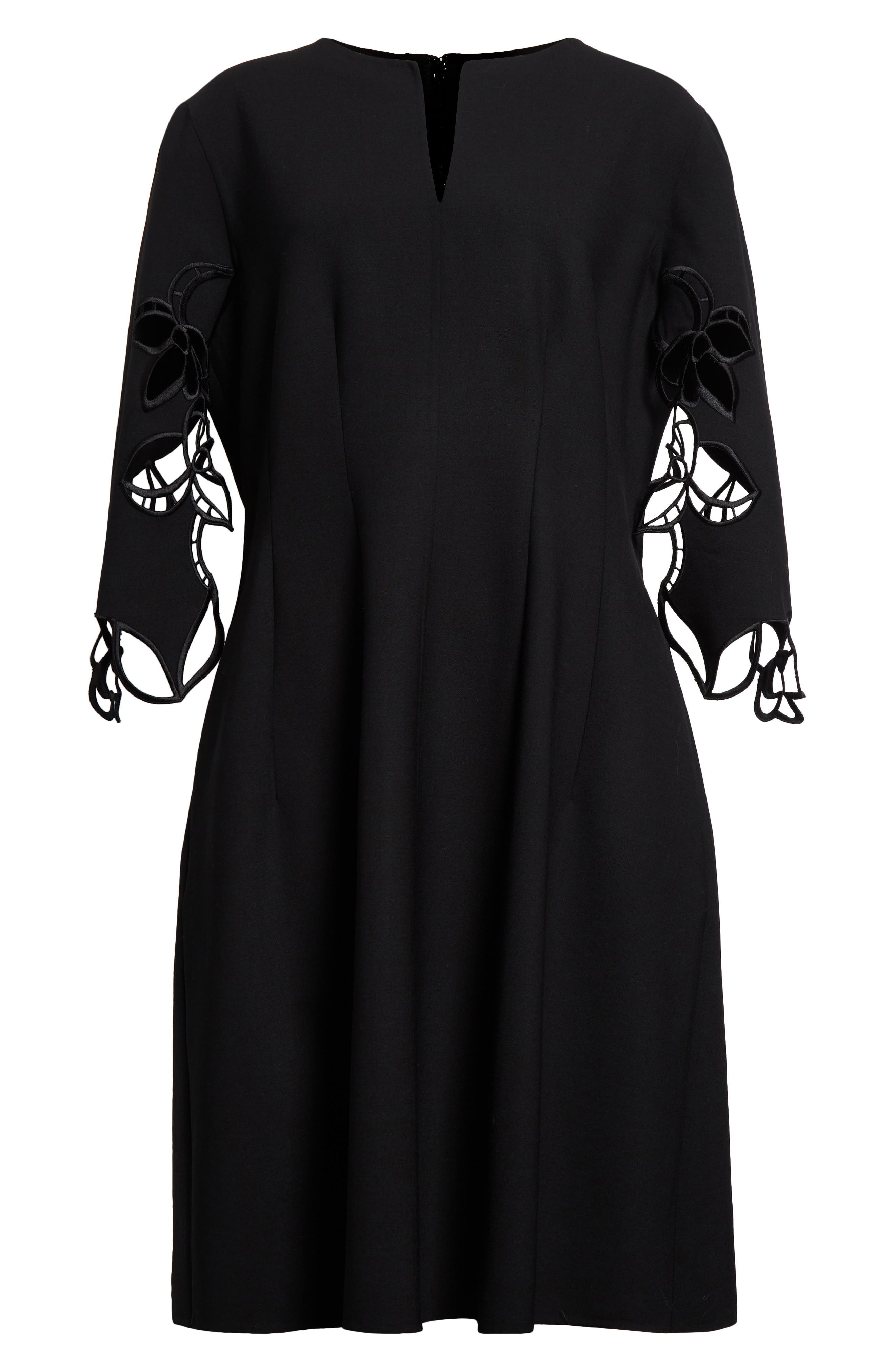 Oscar de la Renta Orchid Embroidered Split Sleeve Dress in Black at Nordstrom - 5