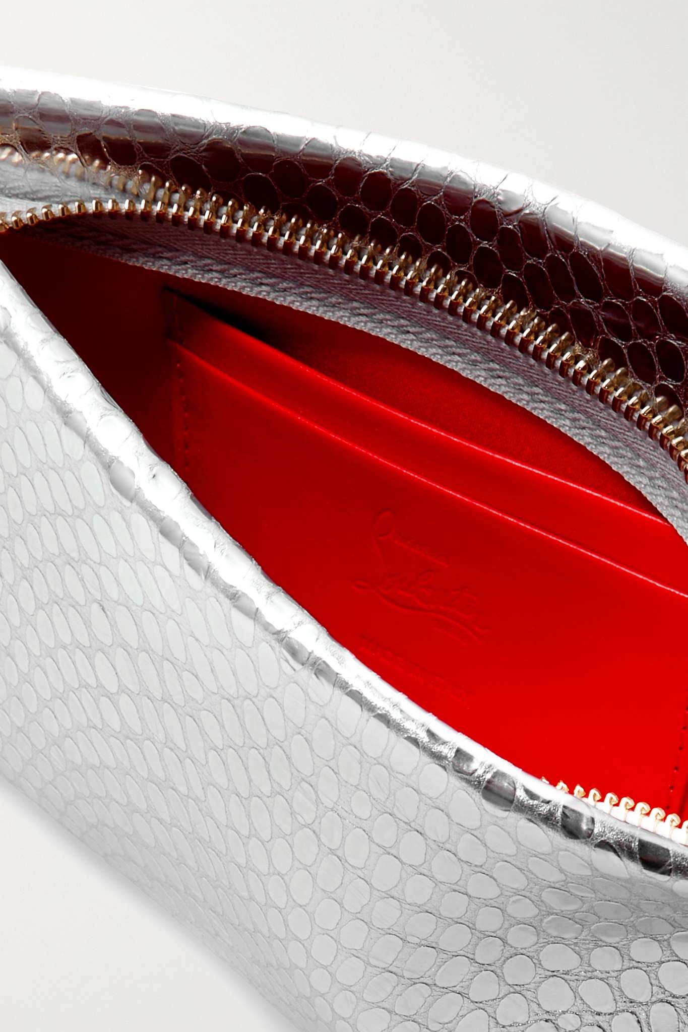 Loubitwist embossed snake-effect metallic leather clutch - 5