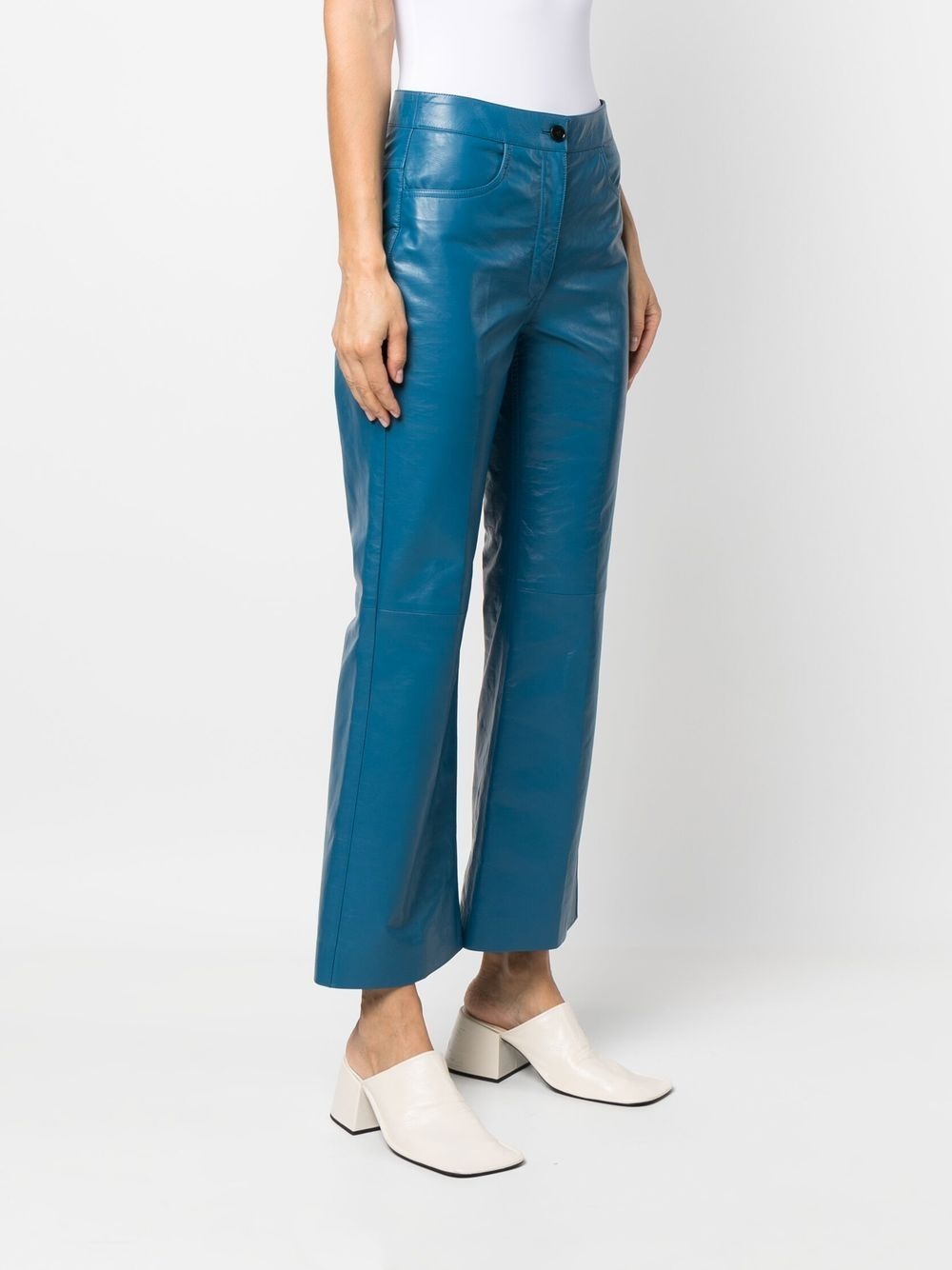 kick-flare cropped leather trousers - 3