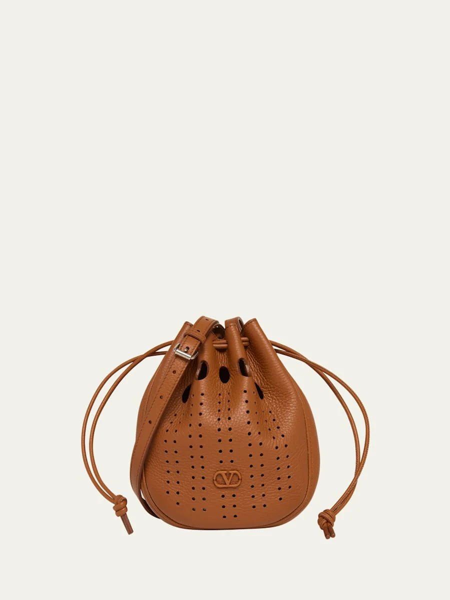 Men's Medium Drawstring Shoulder Bag in Grained Leather - 1