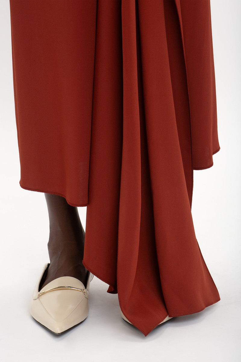 High Neck Tie Detail Dress In Russet 8