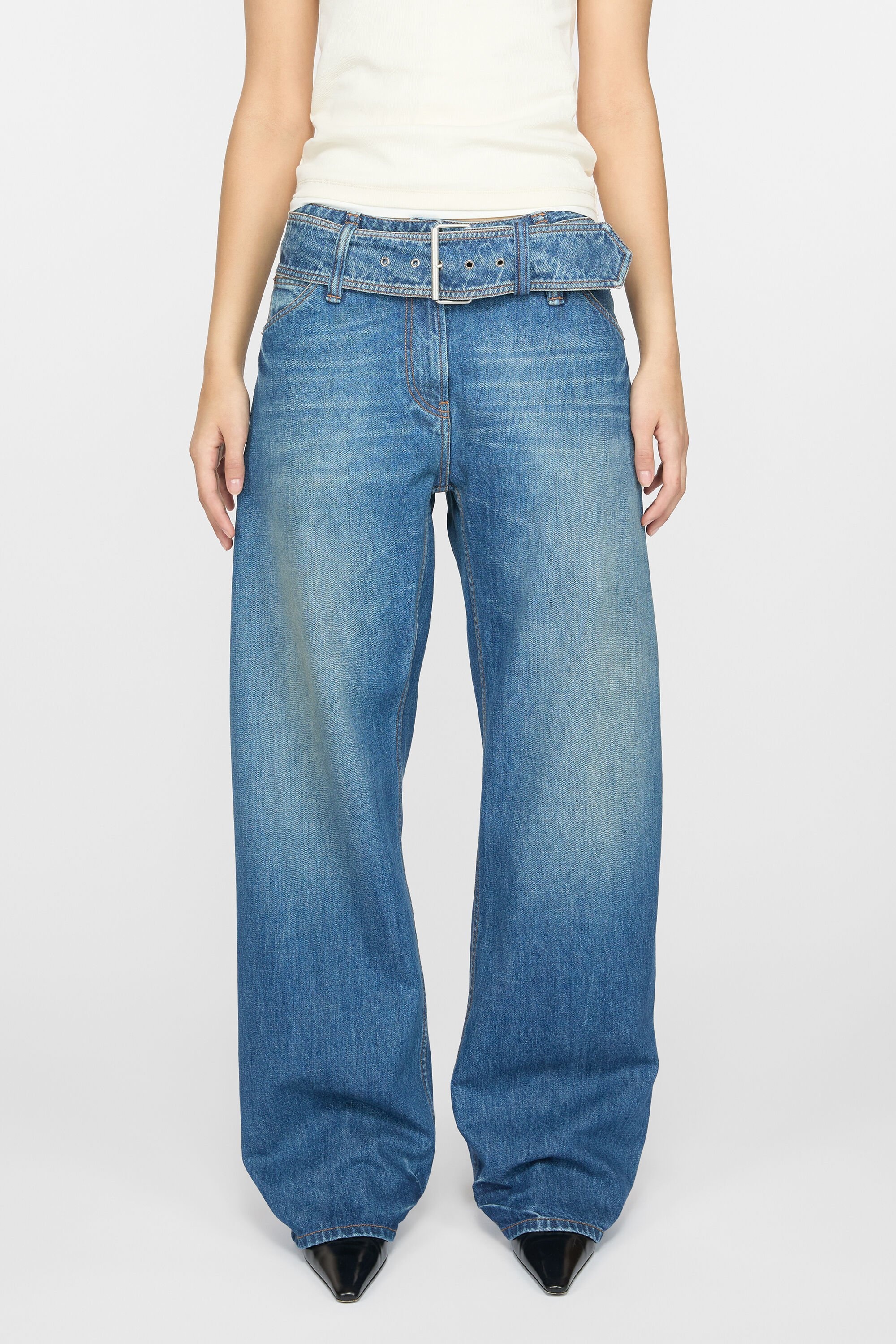Belted denim trousers - Mid Blue - 3