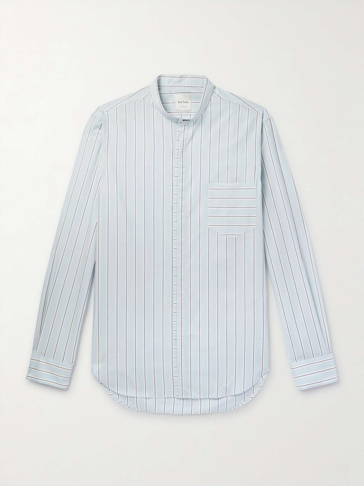 Grandad-Collar Striped Cotton-Poplin Shirt - 1