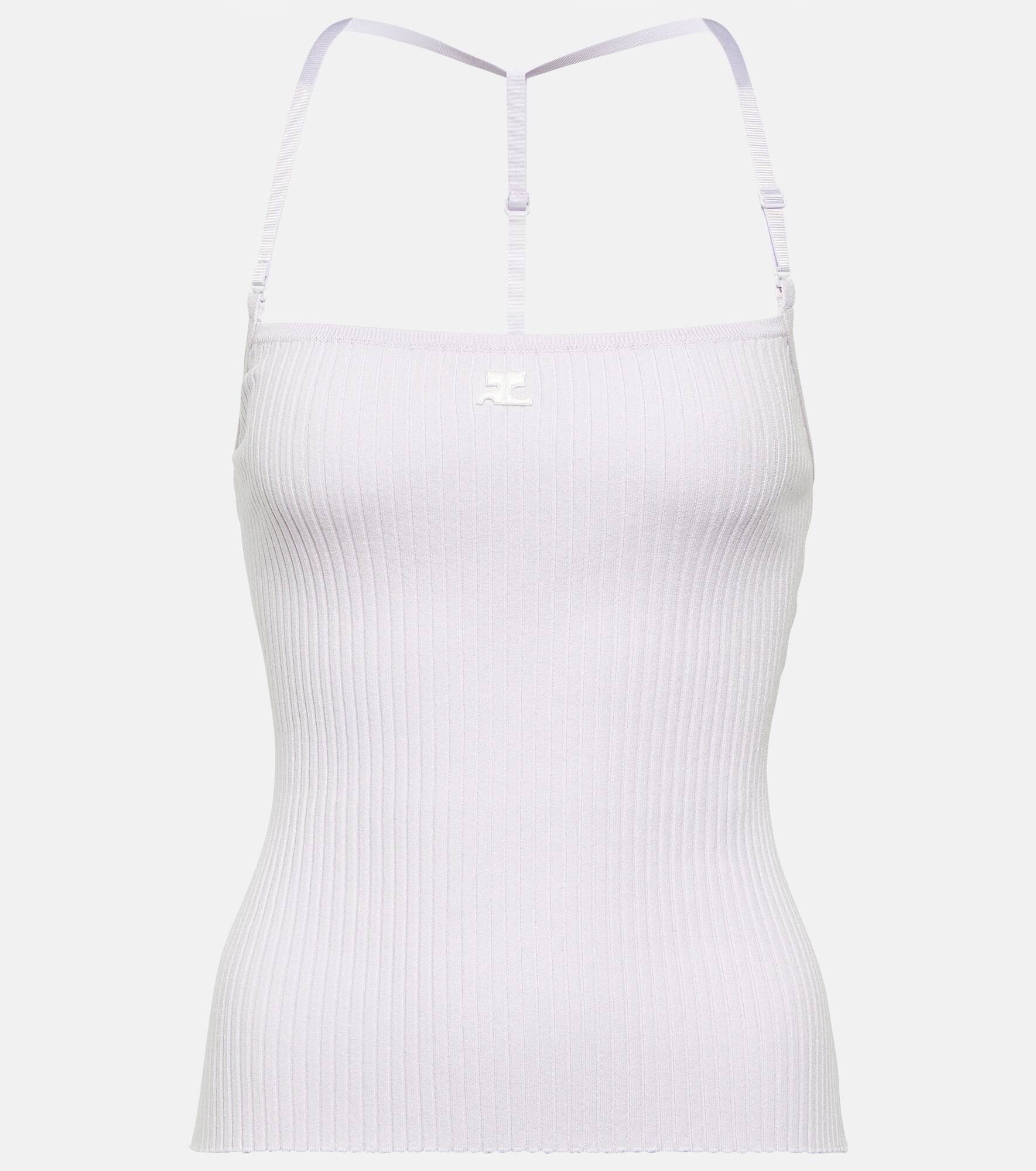 Logo halterneck ribbed-knit tank top - 1