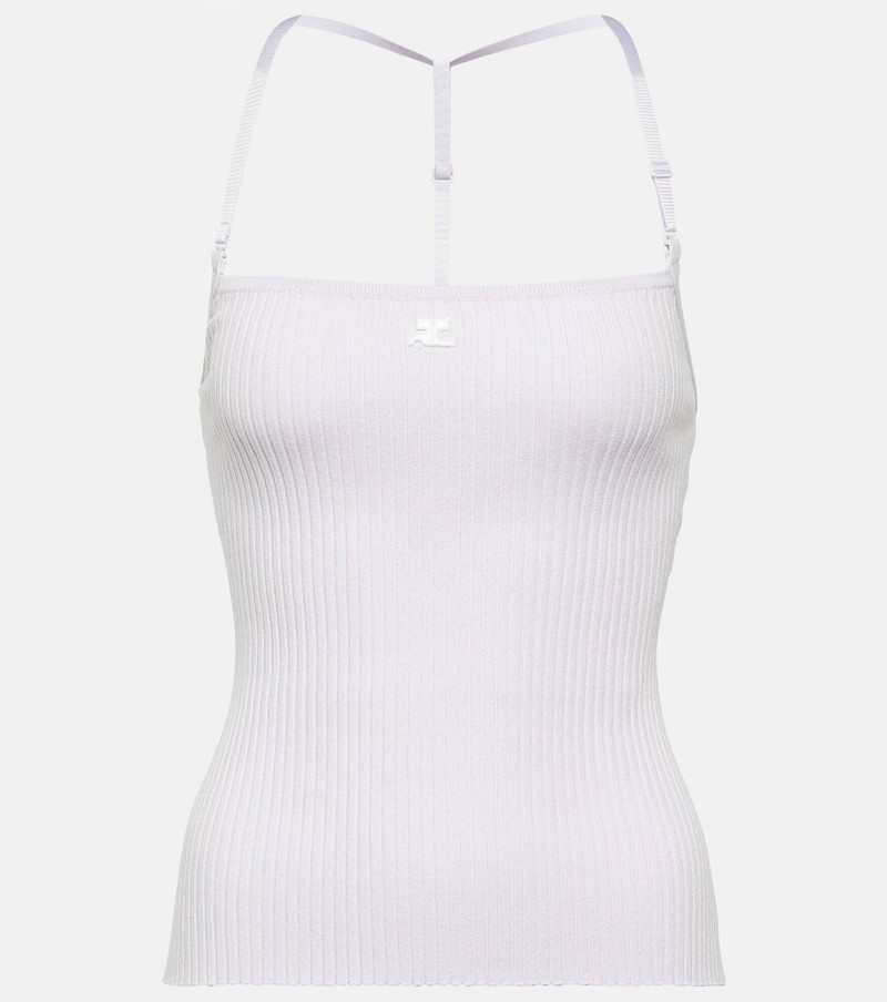 Logo halterneck ribbed-knit tank top - 1