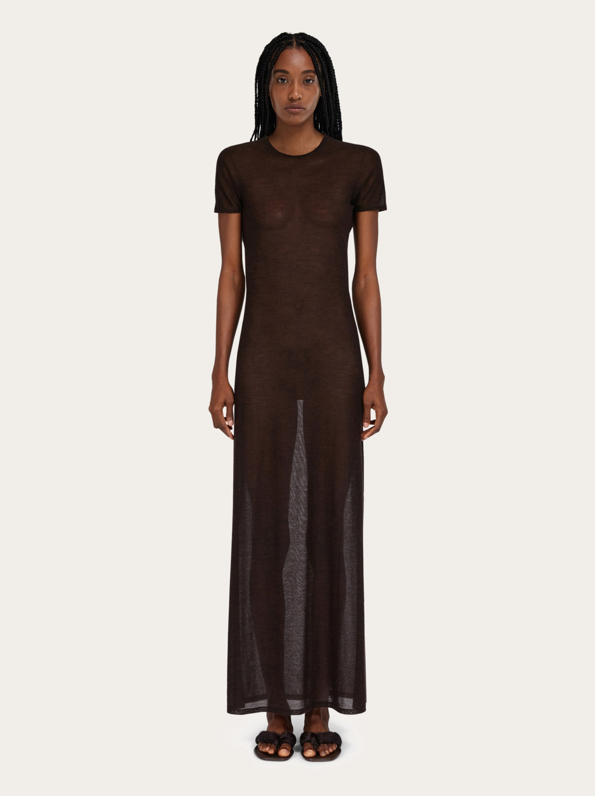 Straight cut silk and cashmere dress - 2
