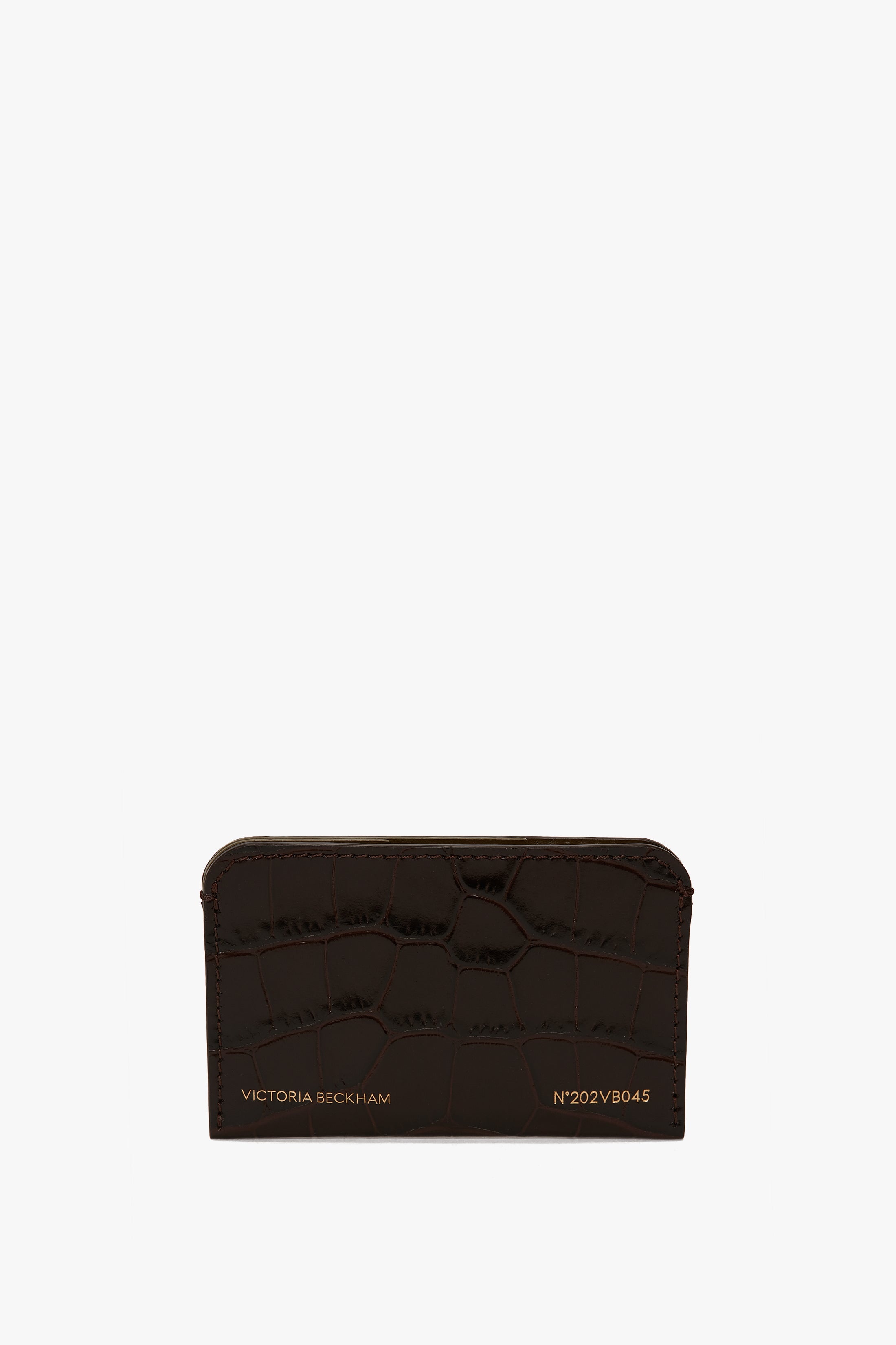 Envelope Card Holder In Espresso Croc Embossed Leather - 1