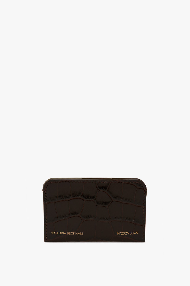 Envelope Card Holder In Espresso Croc Embossed Leather 1