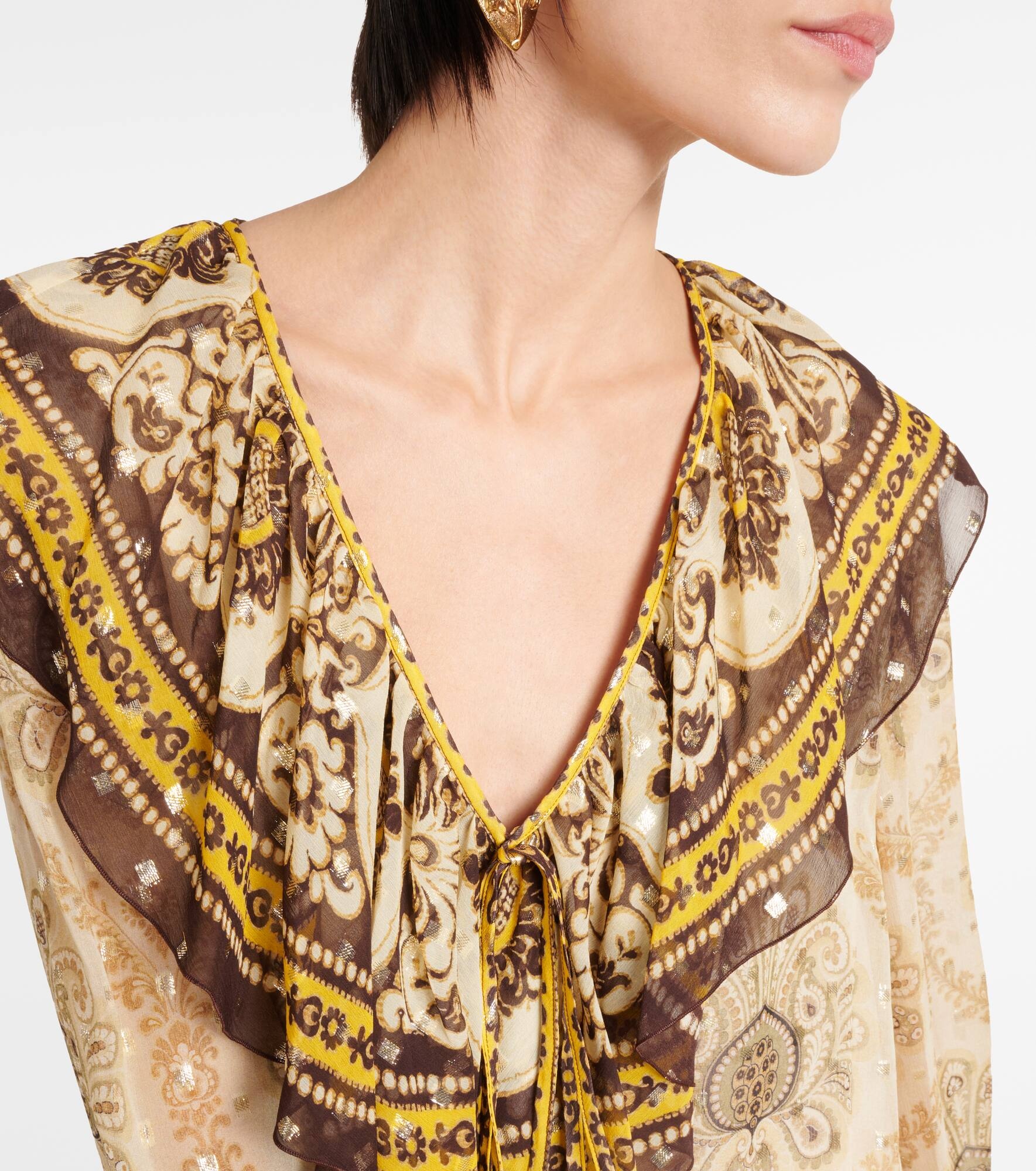 Ruffled paisley silk-blend blouse - 4