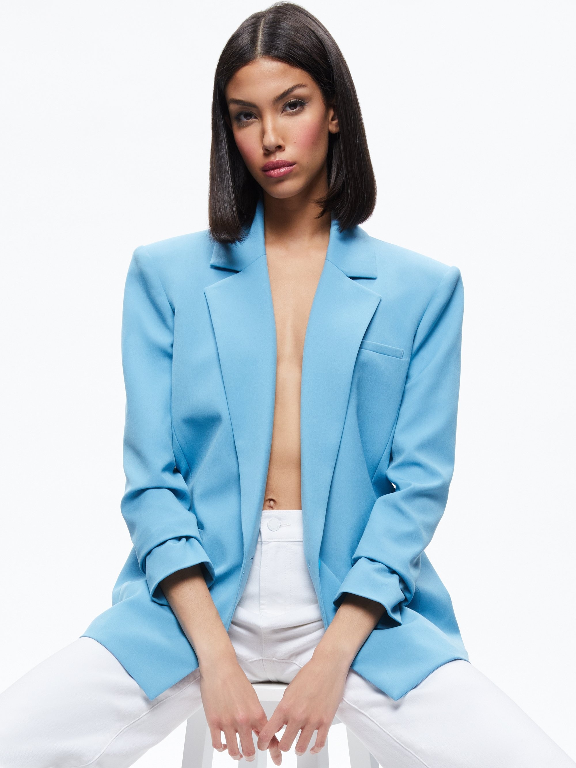 SHAN STRONG SHOULDER RUCHED SLEEVE BLAZER - 2