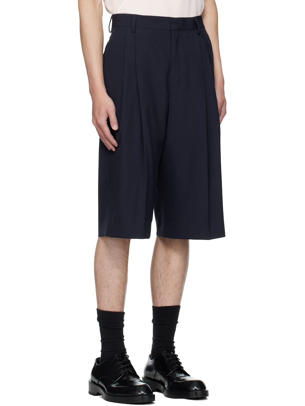 Navy Tailored Wool Shorts - 2