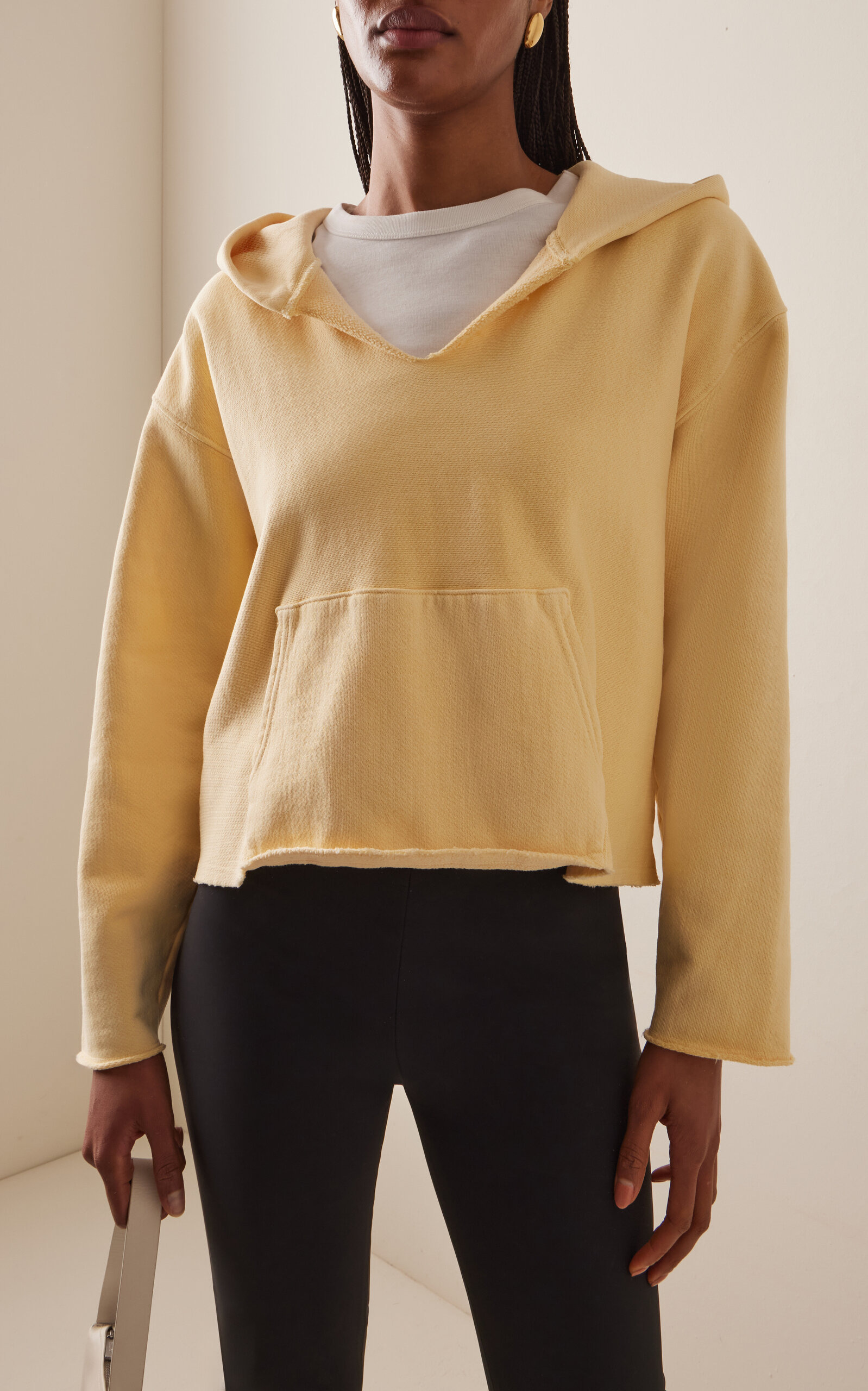 Rachel Raw-Edge Cotton Cropped Hoodie yellow - 3