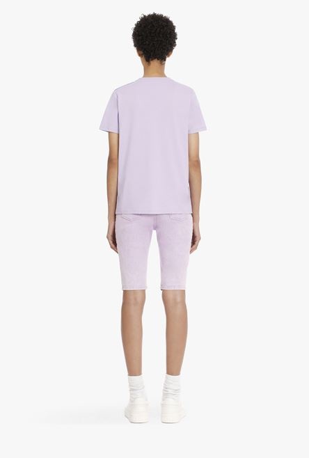 Lilac cotton T-shirt with flocked white Balmain logo - 3