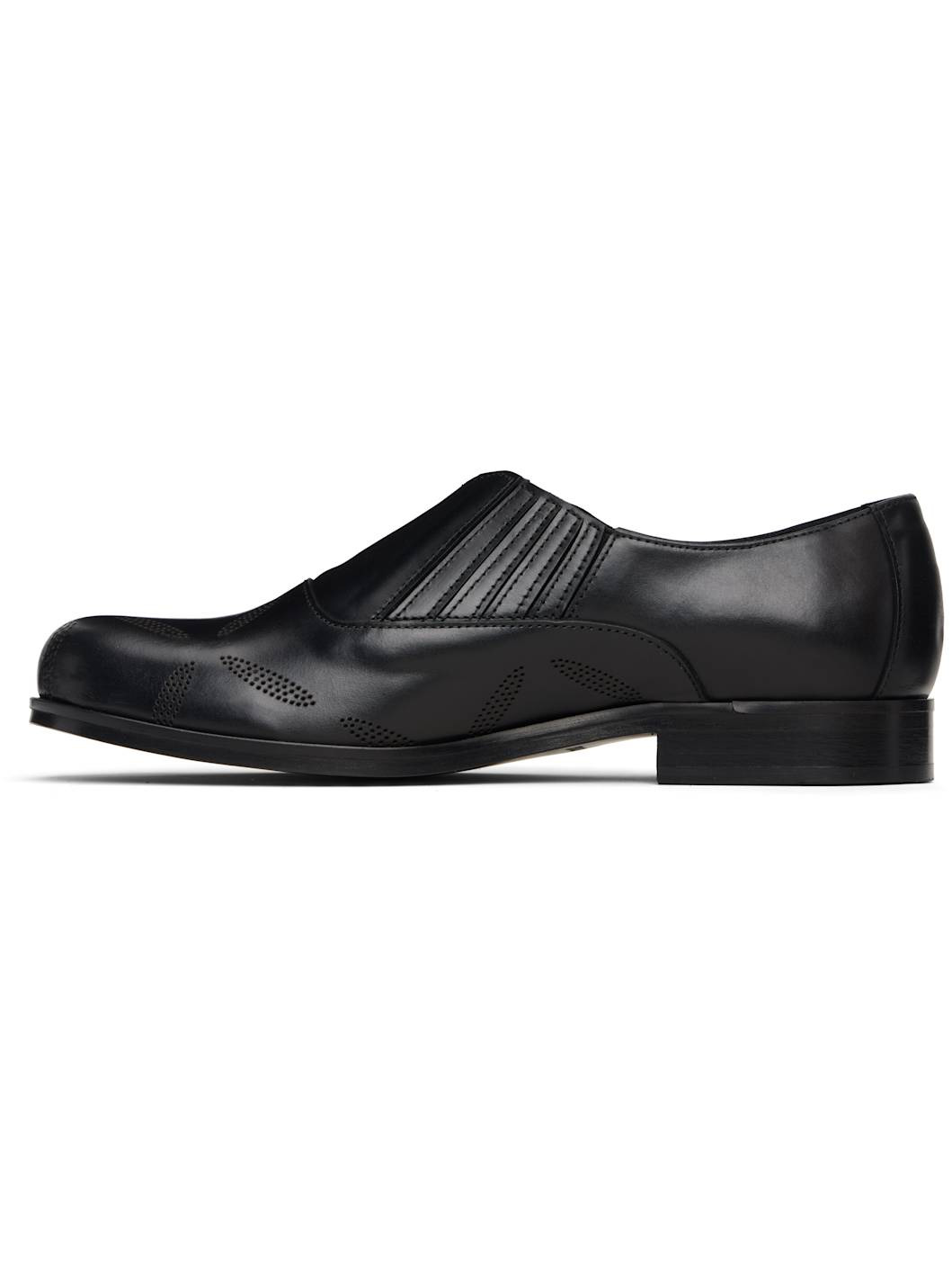 Black Perforated Slip On Loafers - 3
