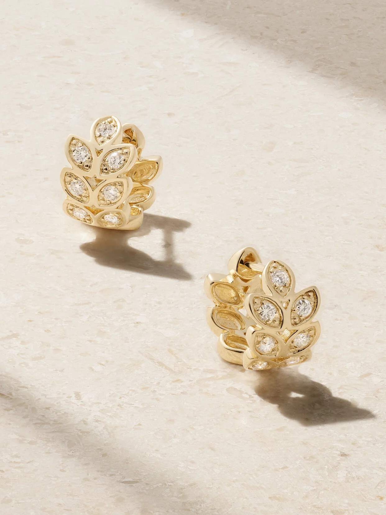 Leaf 14-karat Gold Diamond Hoop Earrings - 1