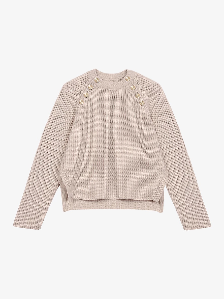 Button-embellished long-sleeve wool jumper - 1