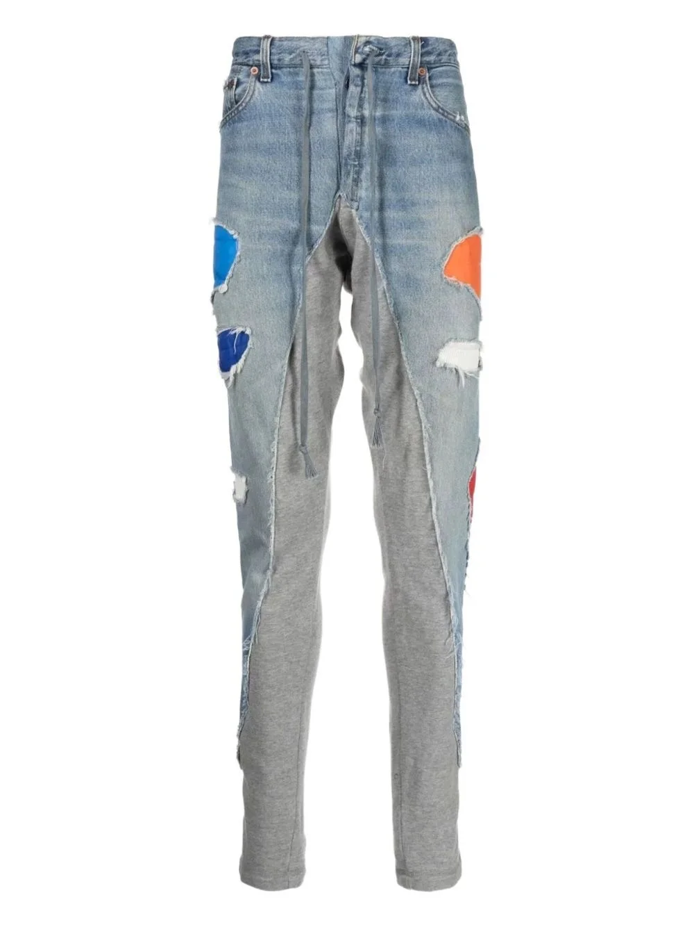patchwork distressed-denim track pants - 1