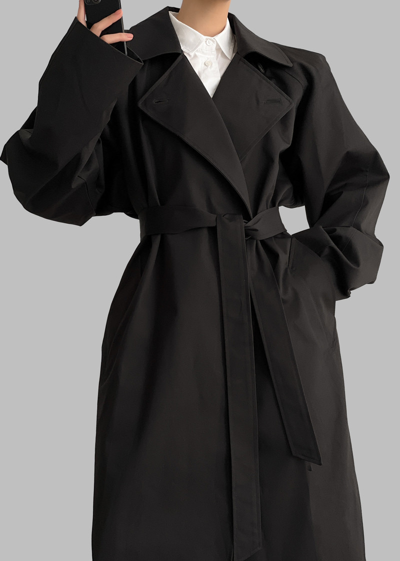 Marisol Box Shoulder Trench - Black 1