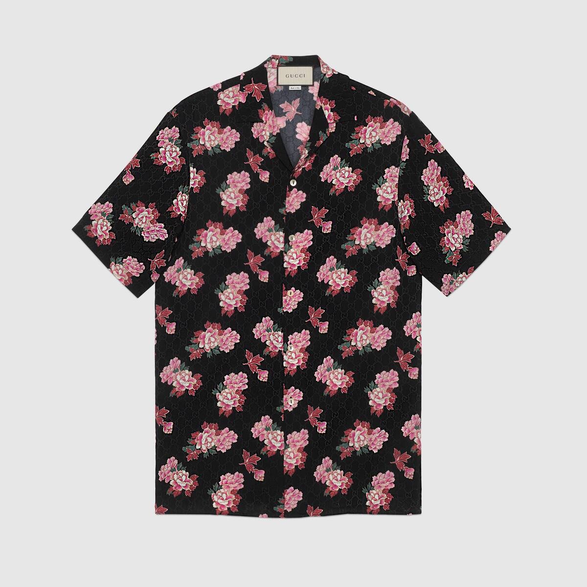 Peony print silk bowling shirt - 1