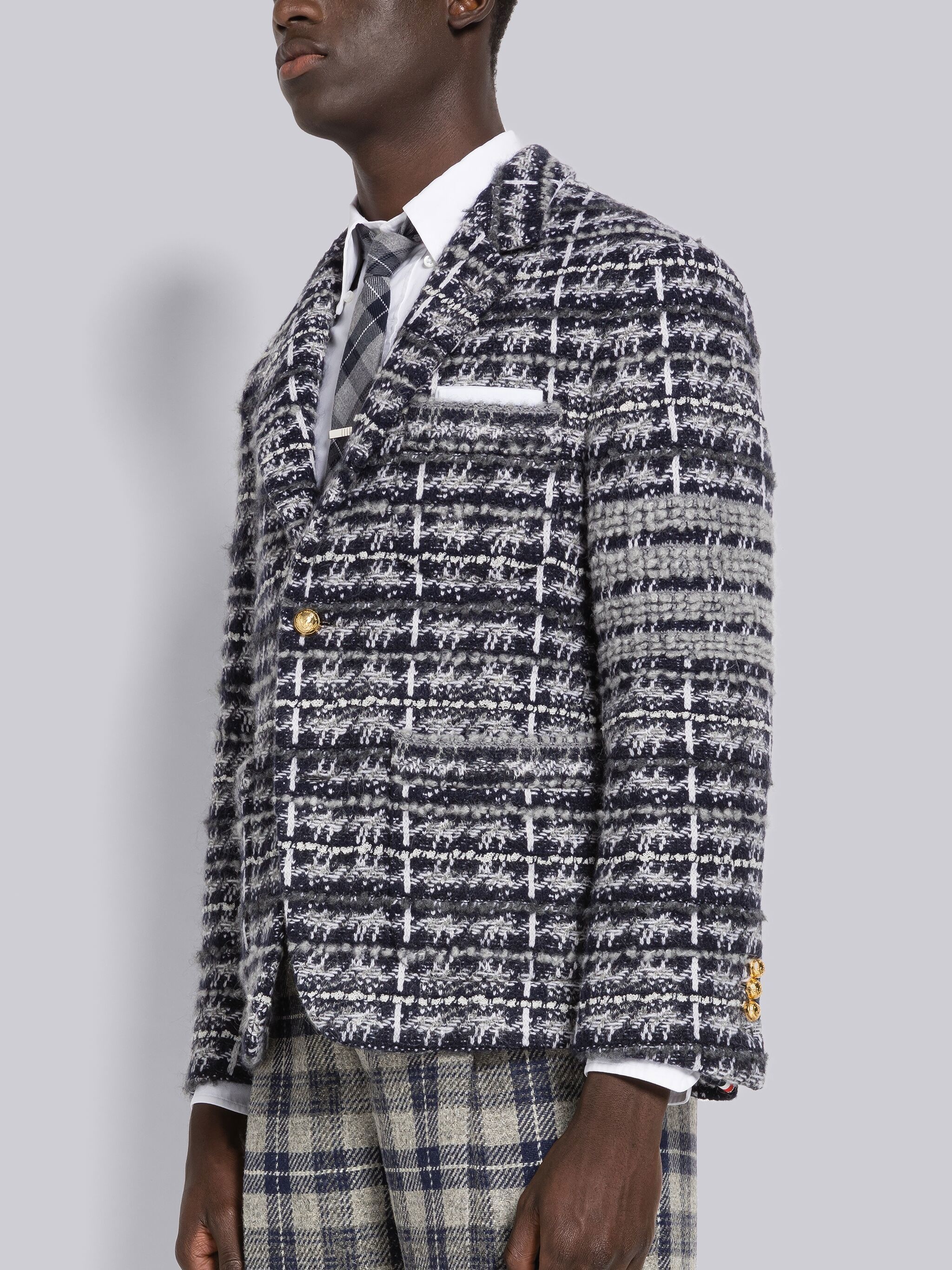 Tartan Merino Jacquard 4-Bar Knit Sack Jacket - 2