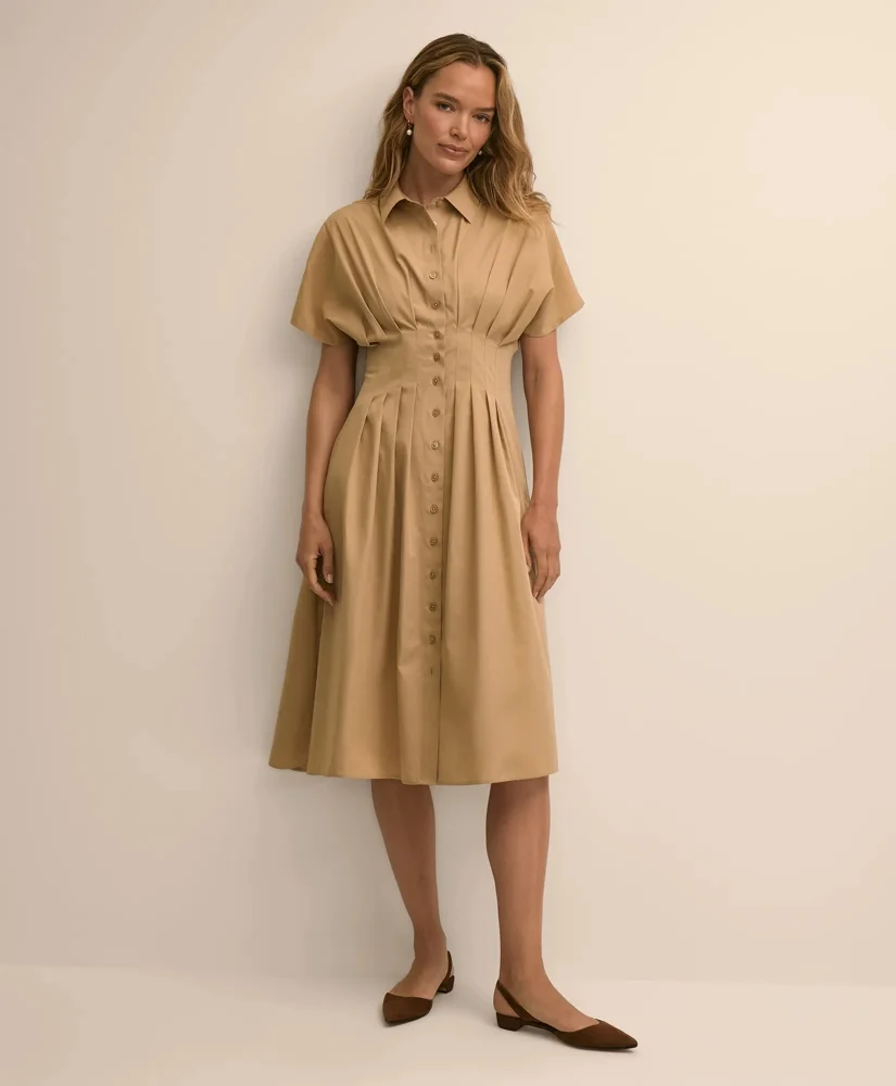 Supima® Cotton Pleated A-Line Shirtdress - 1