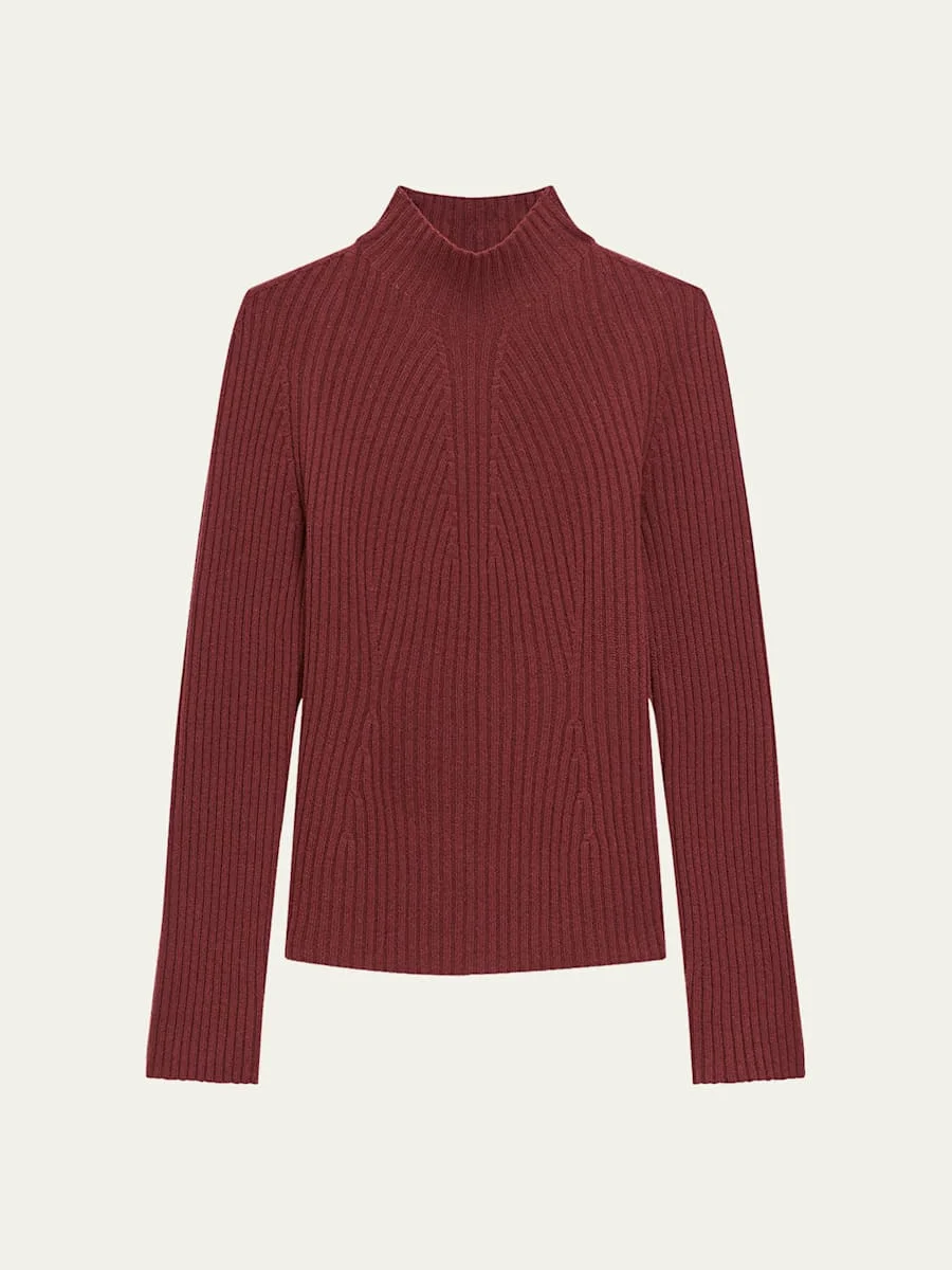 Cashmere Rib Mock-Neck Sweater - 1