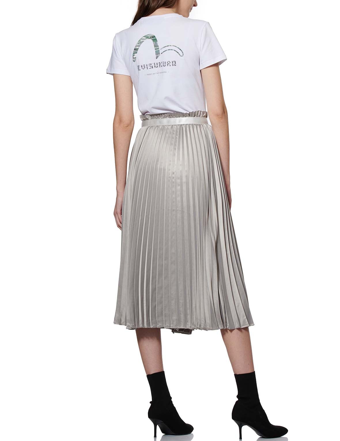 Denim Shorts with Asymmetric Pleated Skirt Overlay - 15