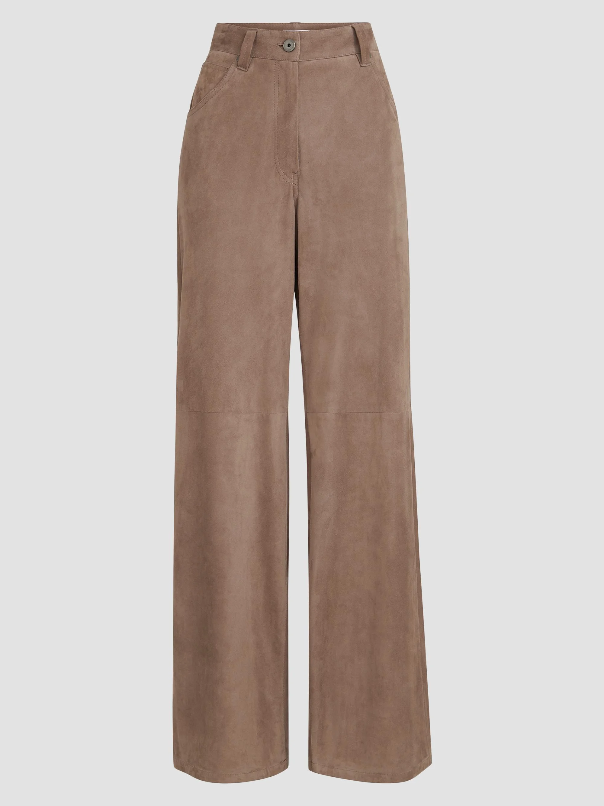 Women's Suede Baggy Trousers with Monili - Light Brown - 1