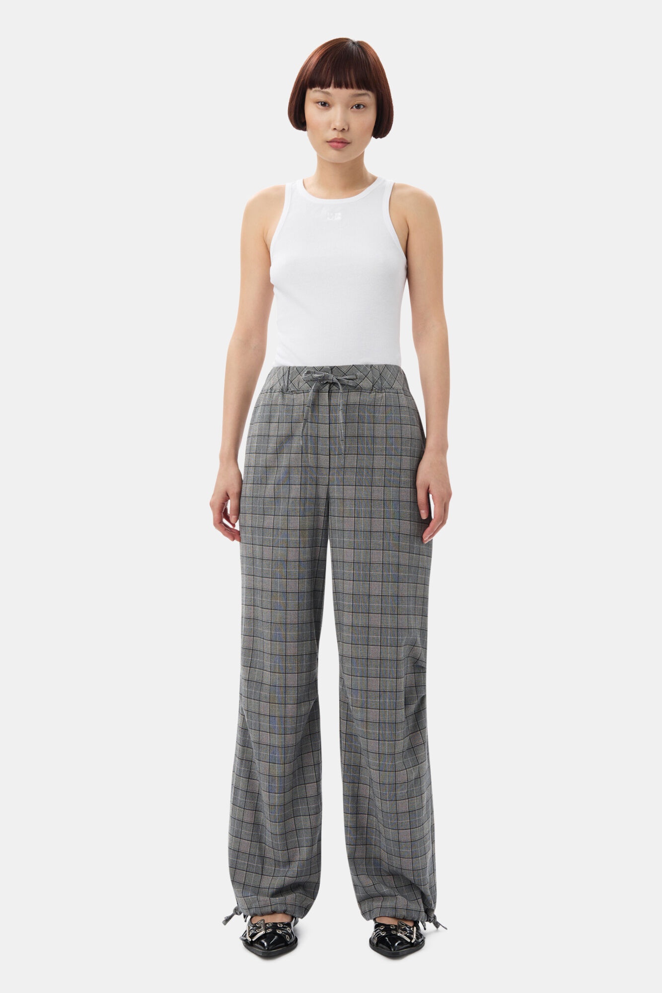 GANNI X PALOMA ELSESSER CHECK MIX DRAWSTRING TROUSERS - 6
