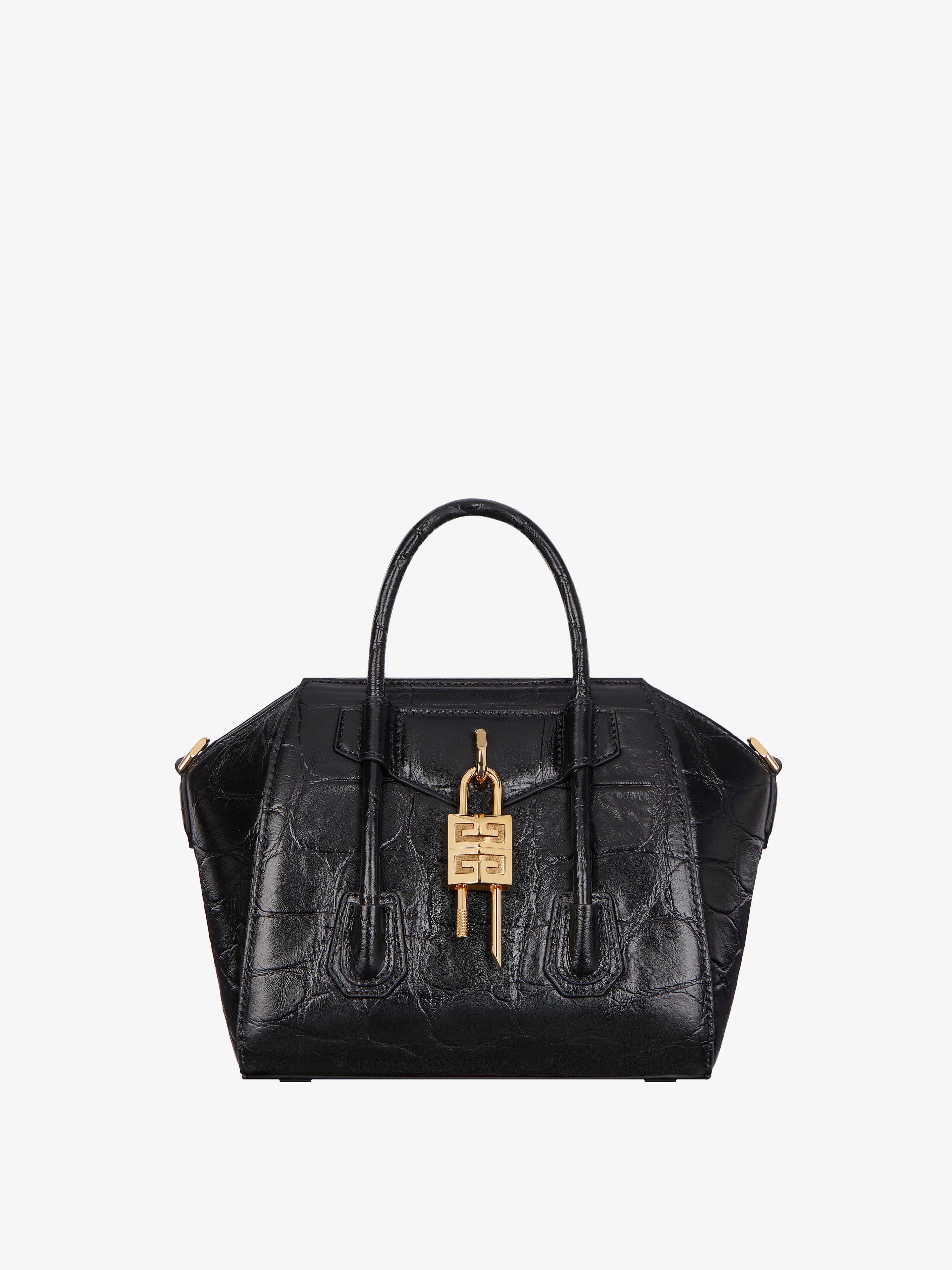 MINI ANTIGONA LOCK BAG IN CROCODILE EFFECT LEATHER - 1