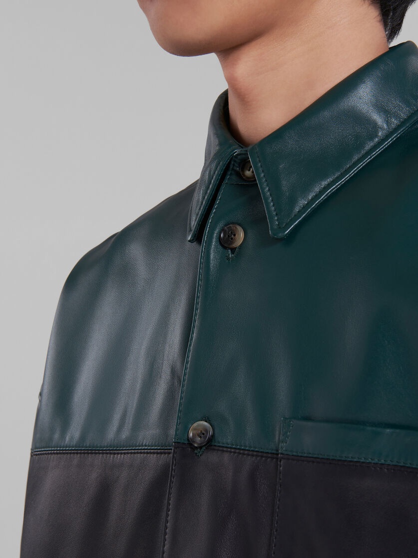 GREEN COLOUR-BLOCK LEATHER SHIRT - 5