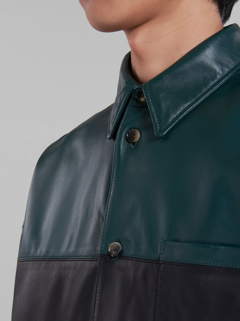 GREEN COLOUR-BLOCK LEATHER SHIRT 5