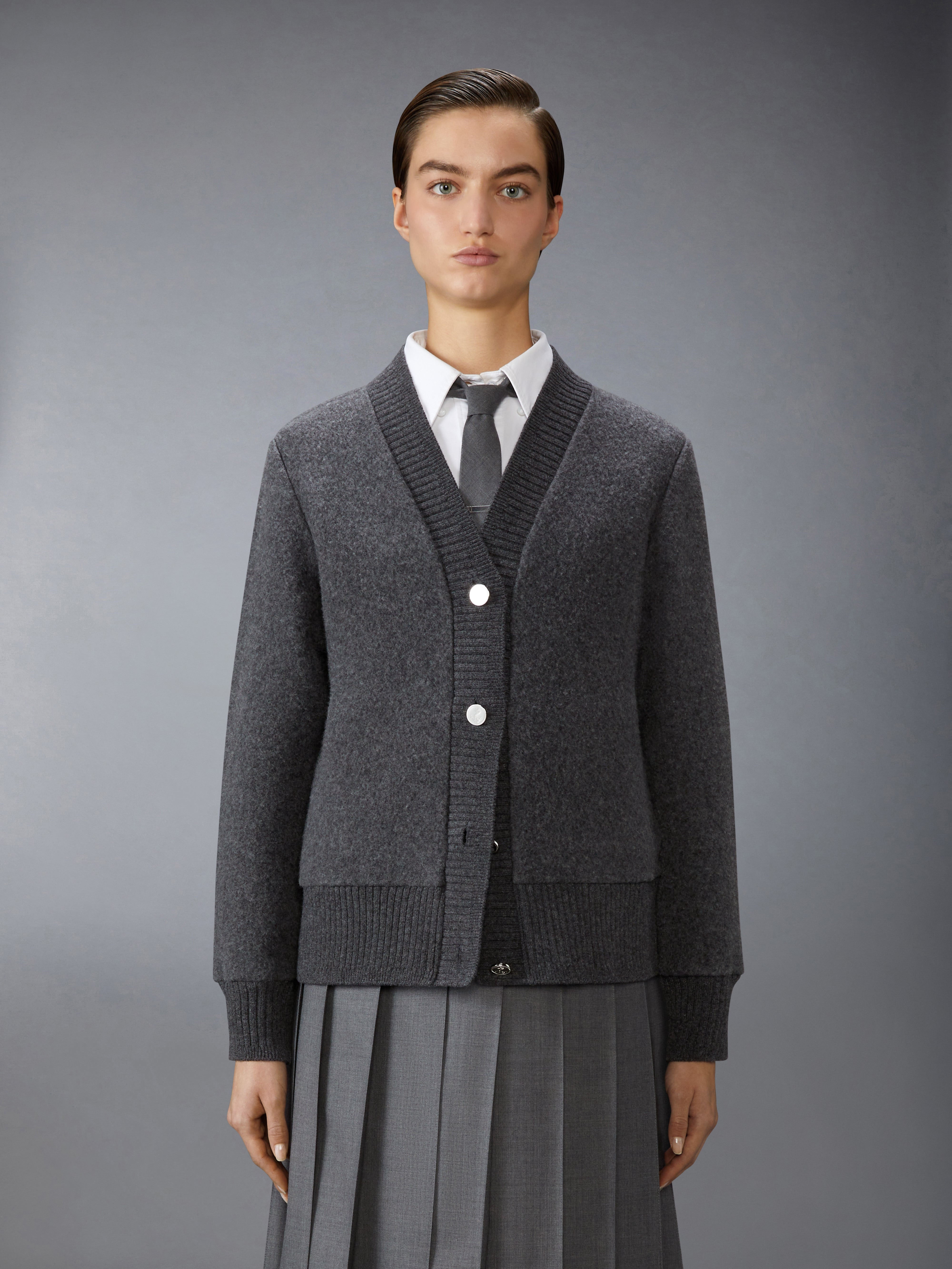WOOL FLEECE OVERSIZED V NECK CARDIGAN - 2