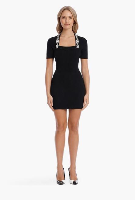 Short black knit dress with silver embroidery - 4