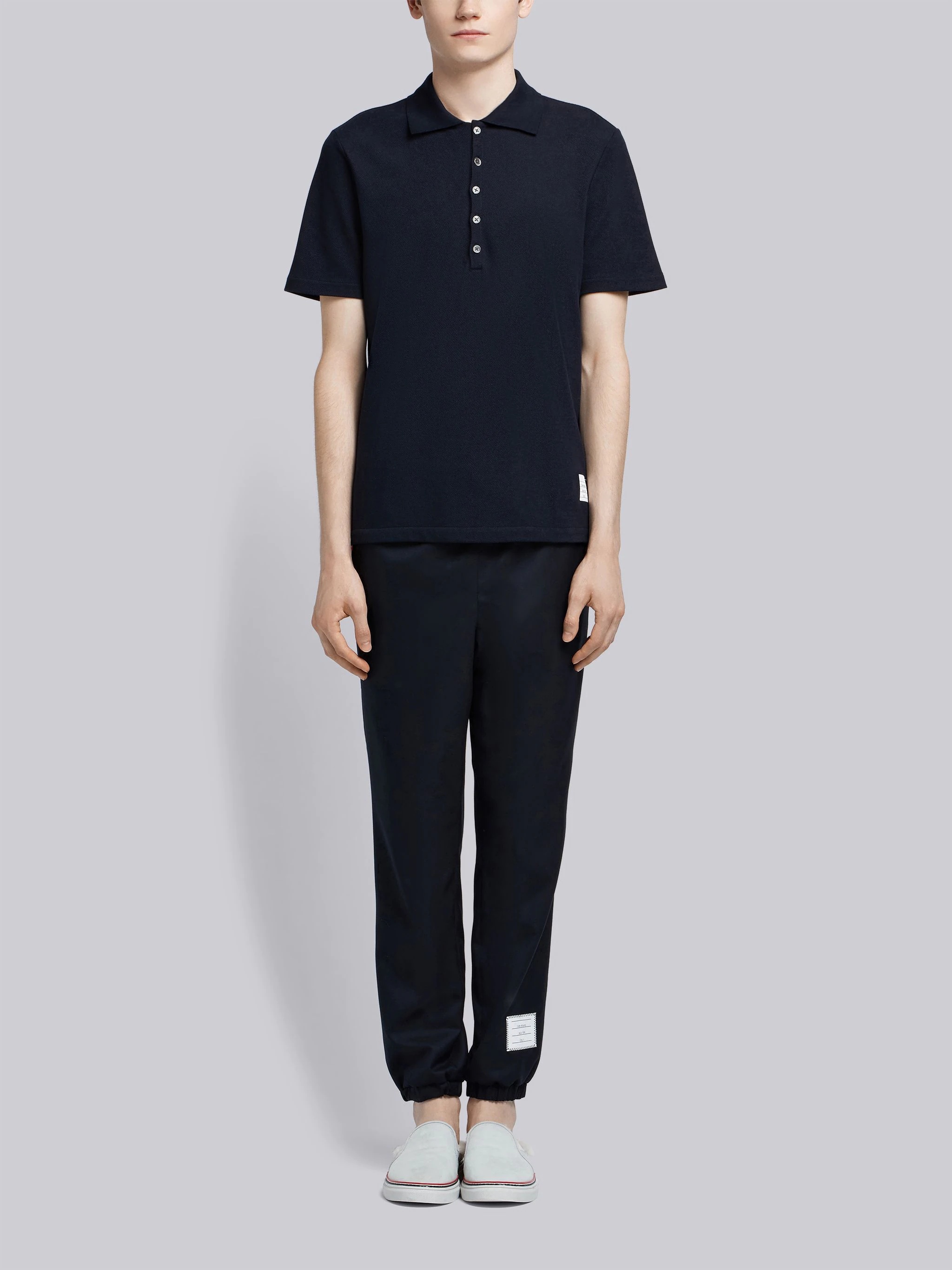 Navy Wool Tech Milano Contrast Stitch Polo