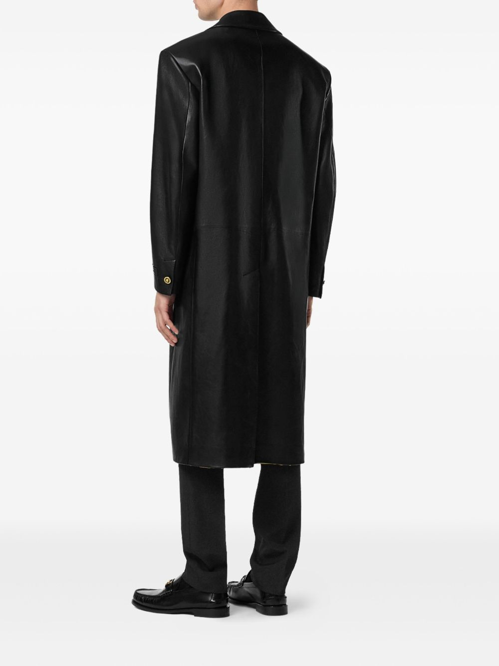 leather gold-button coat - 4