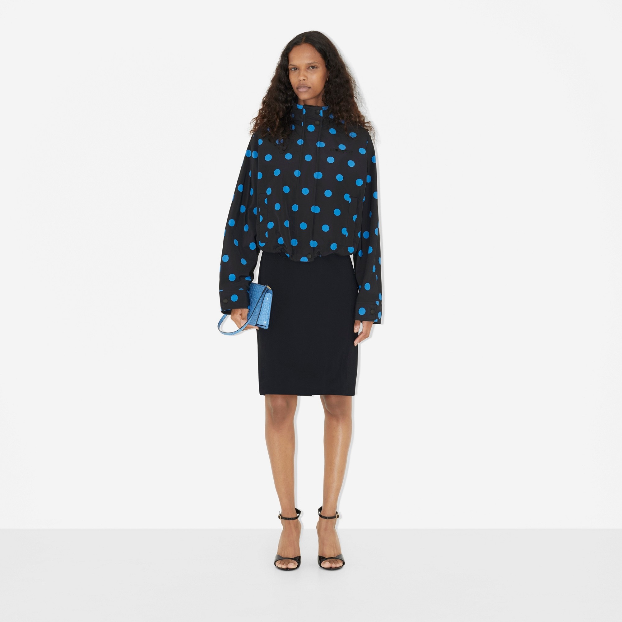 Polka Dot Nylon Jacquard Funnel Neck Jacket - 2