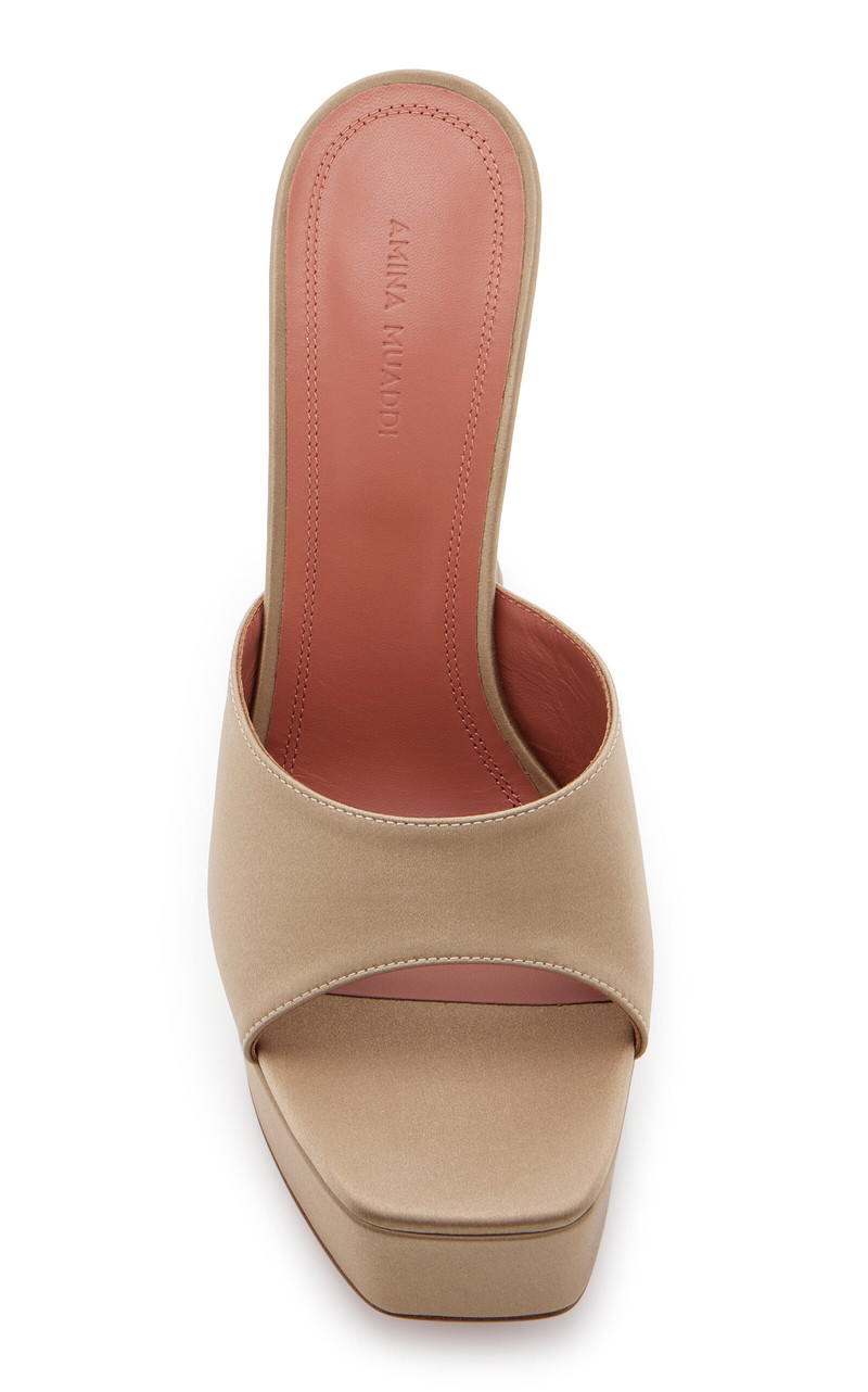 Amina Muaddi Dalida Satin Platform Sandals tan outlook