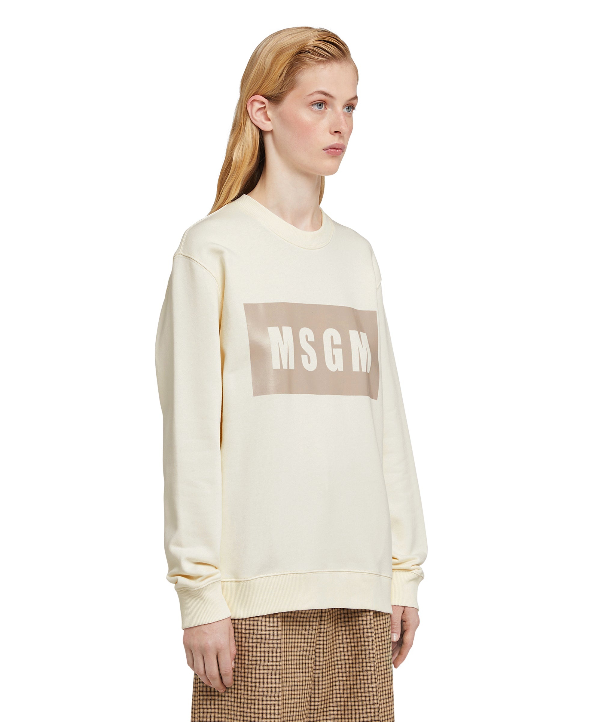 Cotton crewneck sweater with MSGM box logo - 4