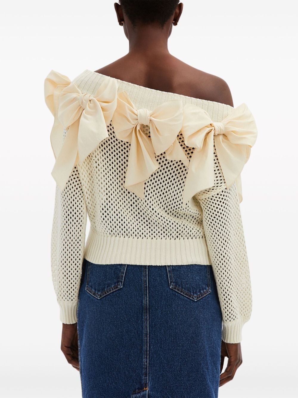 bow-embellished pointelle-knit jumper - 4