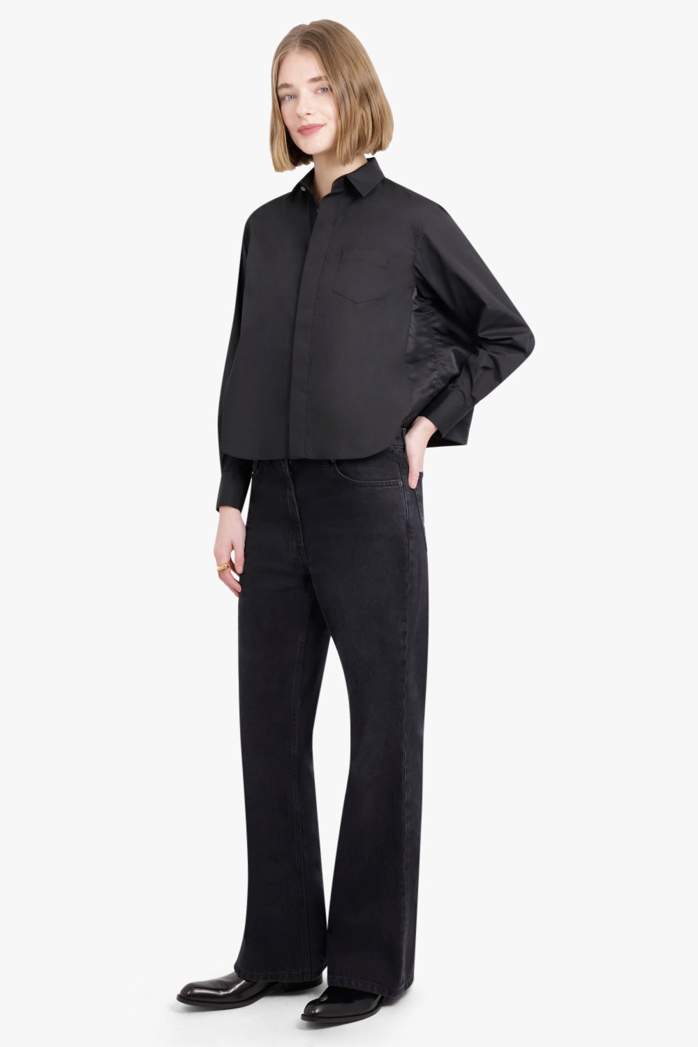 COTTON POPLIN X NYLON TWILL SHIRT | BLACK - 2