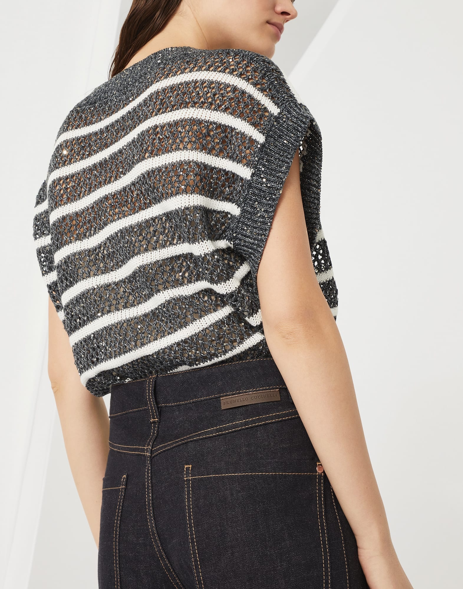 No-fade denim loose flared trousers with monili - 3