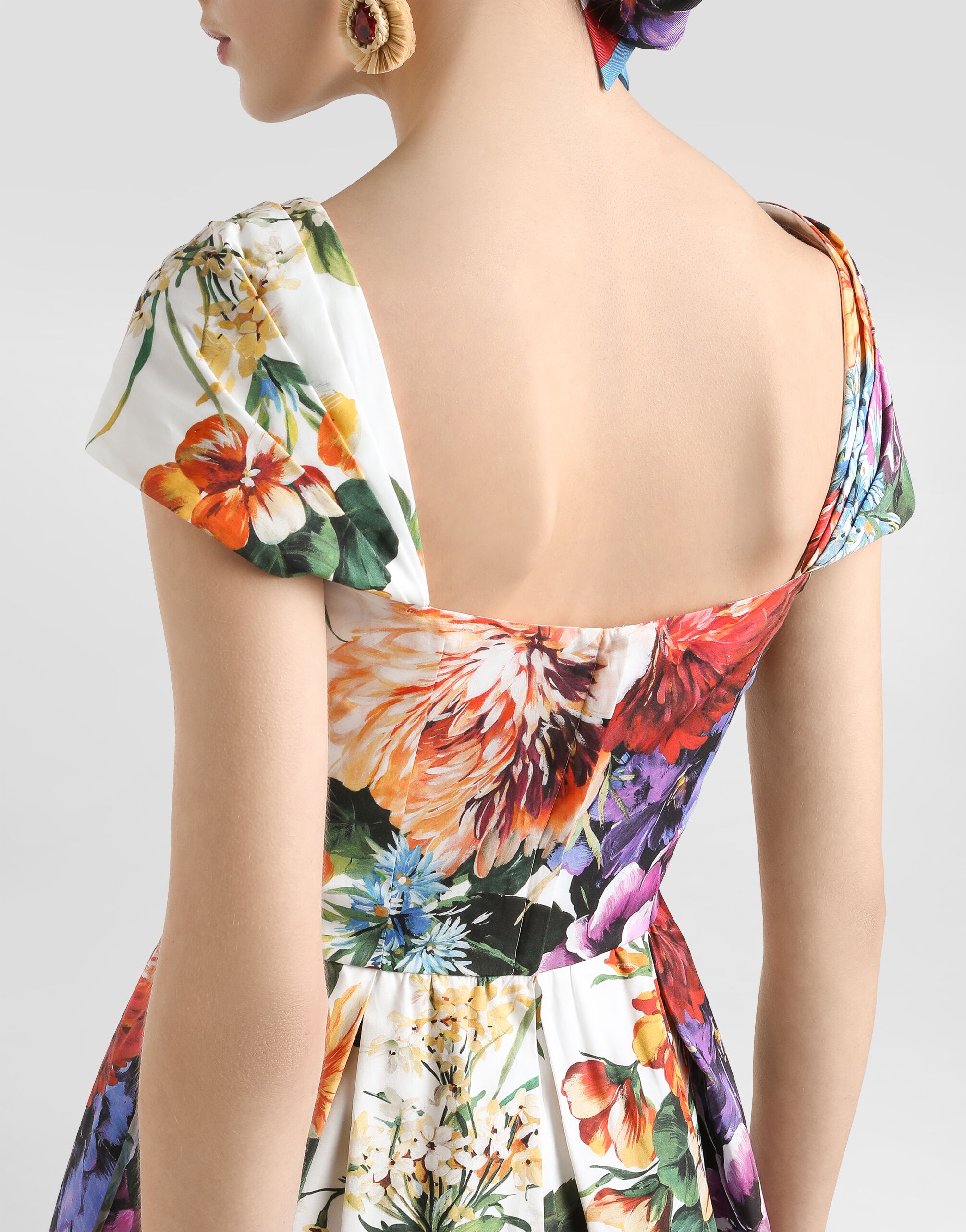 Flower bouquet-print poplin dress - 5