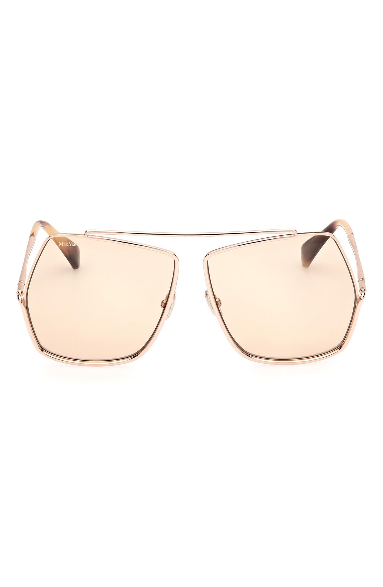 Max Mara 64mm Geometric Sunglasses in Shiny Rose Gold /Brown at Nordstrom - 1