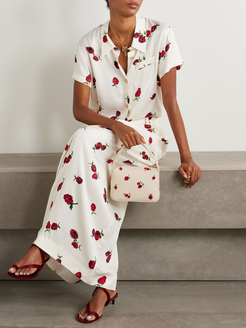 KHAITE Elena small embroidered appliquéd textured-leather shoulder bag Cream outlook