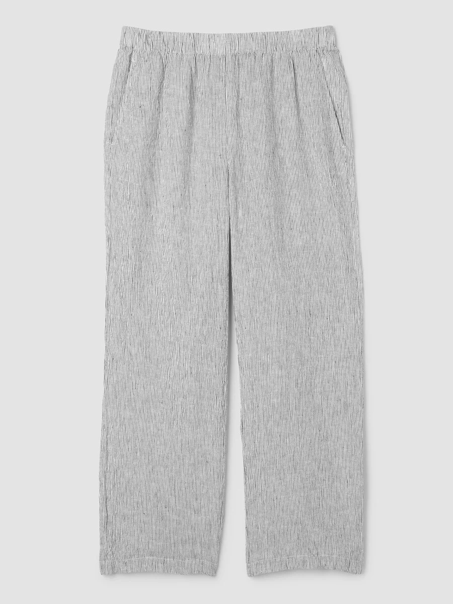 Puckered Organic Linen Stripe Straight Pant - 1